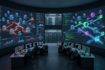 Offensive and defensive AI systems testing security across an enterprise network